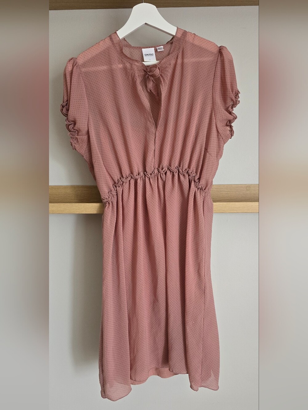 Tie-Neck Ruffle Mini Dress in Dusty Rose
